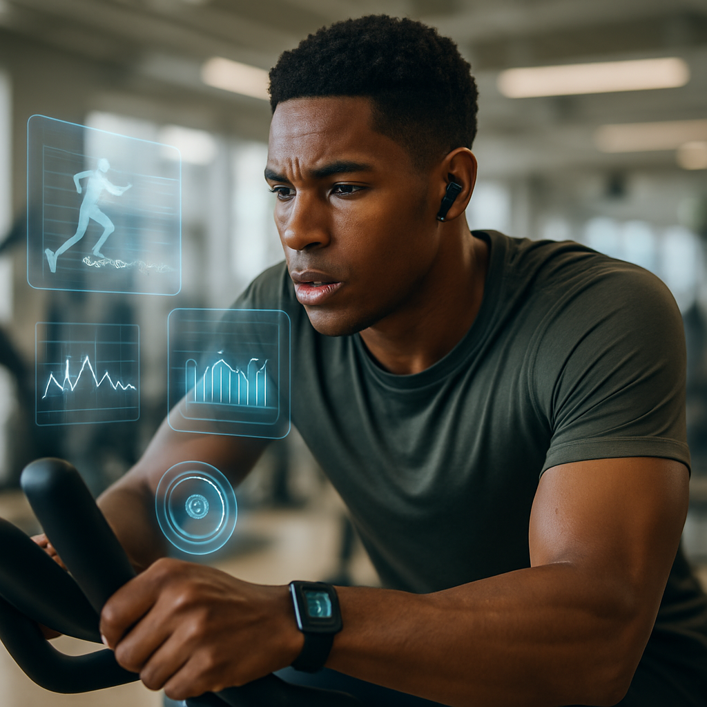 Person using AI fitness technology during workout